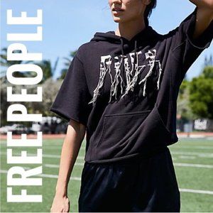 Free People Hoodie Black & Orange Fringe Sweater